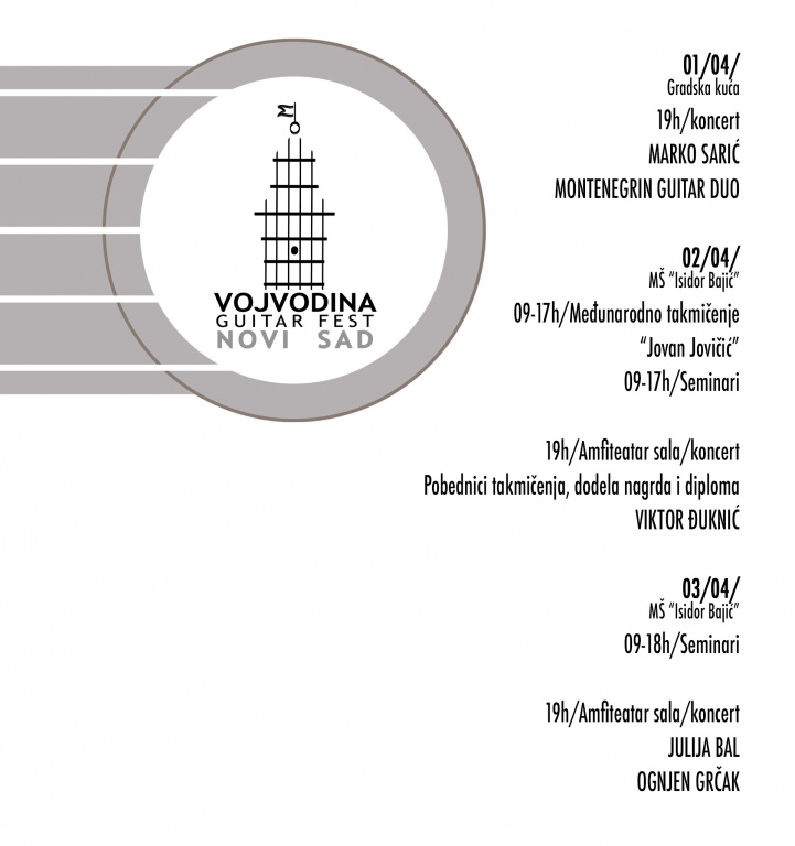 Војвођански фестивал класичне гитаре „Vojvodina Guitar Fest“ од 01. до 03. априла у Новом Саду